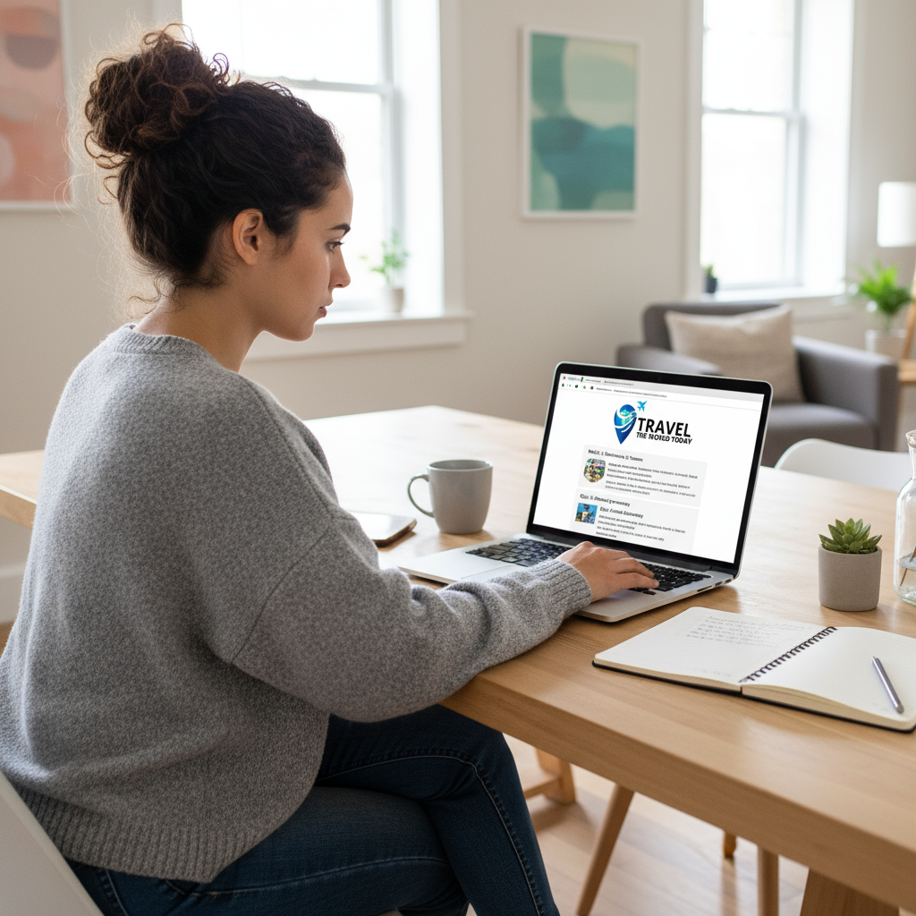 Laptop setup showing how do you become a travel agent from home process