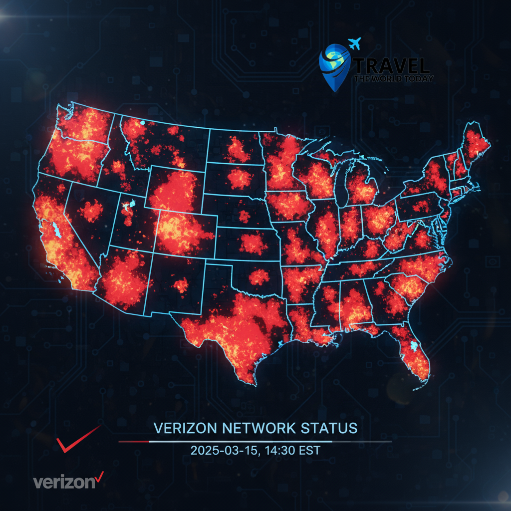 verizon outage map 2025 showing travel routes affected