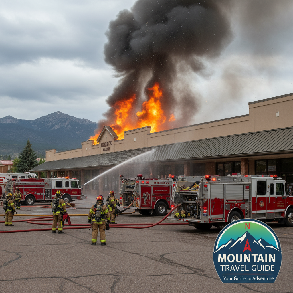 Emergency vehicles responding to Nederland fire Caribou Village Shopping Center