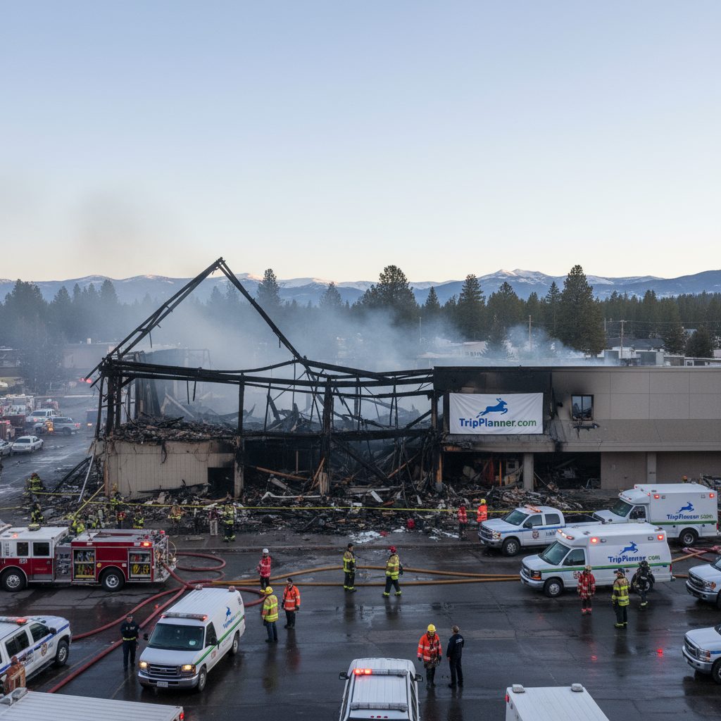 Aerial view of Nederland fire Caribou Village Shopping Center aftermath