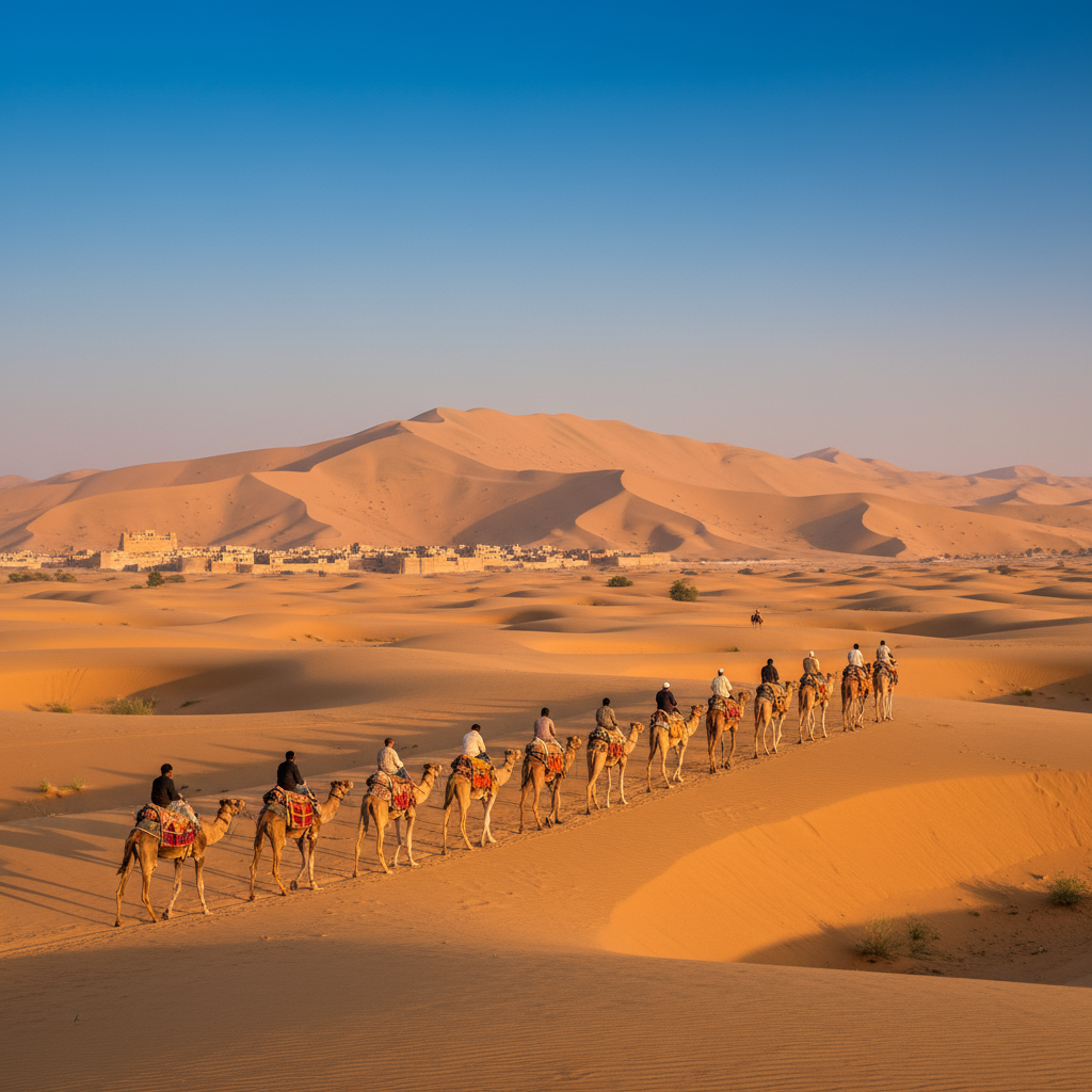 Road view showing the distance from Jaisalmer to Sam Sand Dunes in Rajasthan