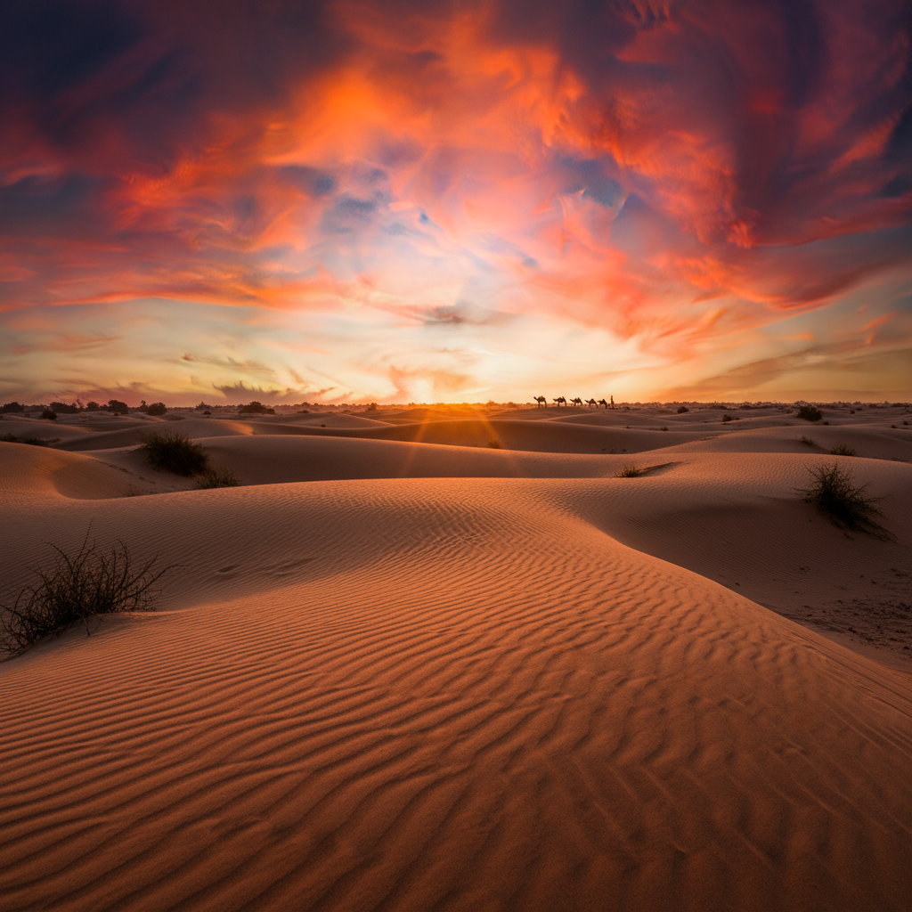 Jeep safari covering the distance from Jaisalmer to Sam Sand Dunes through desert