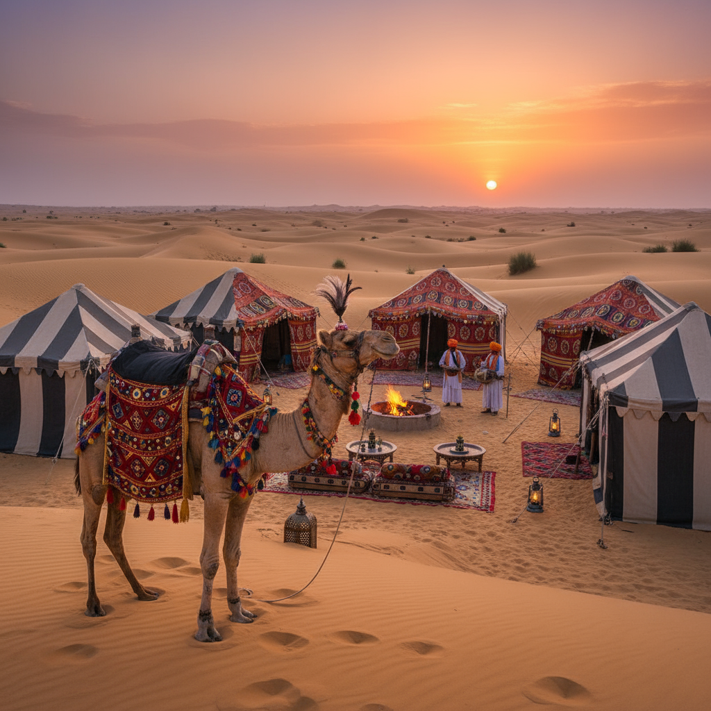 Camel ride after completing the distance from Jaisalmer to Sam Sand Dunes trip
