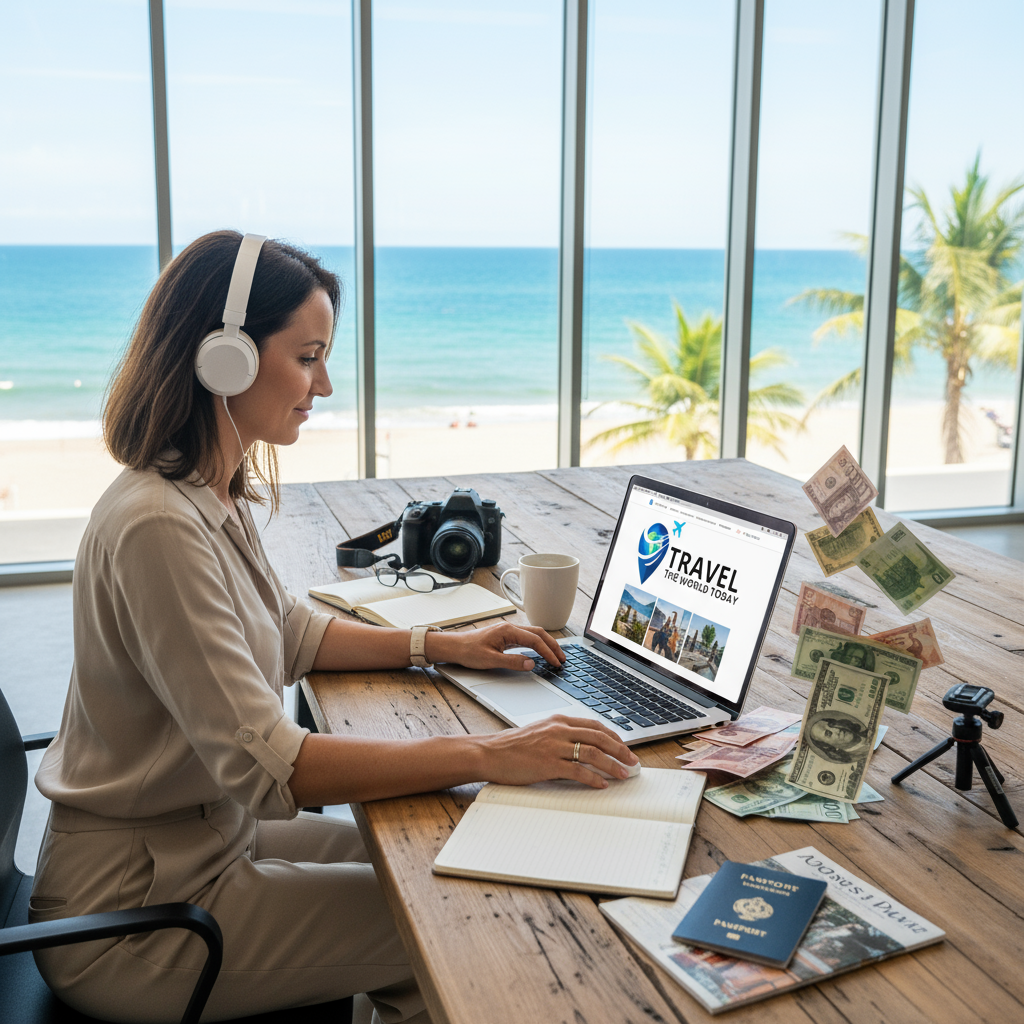 Cruise ship employee demonstrating how to get paid to travel and earn