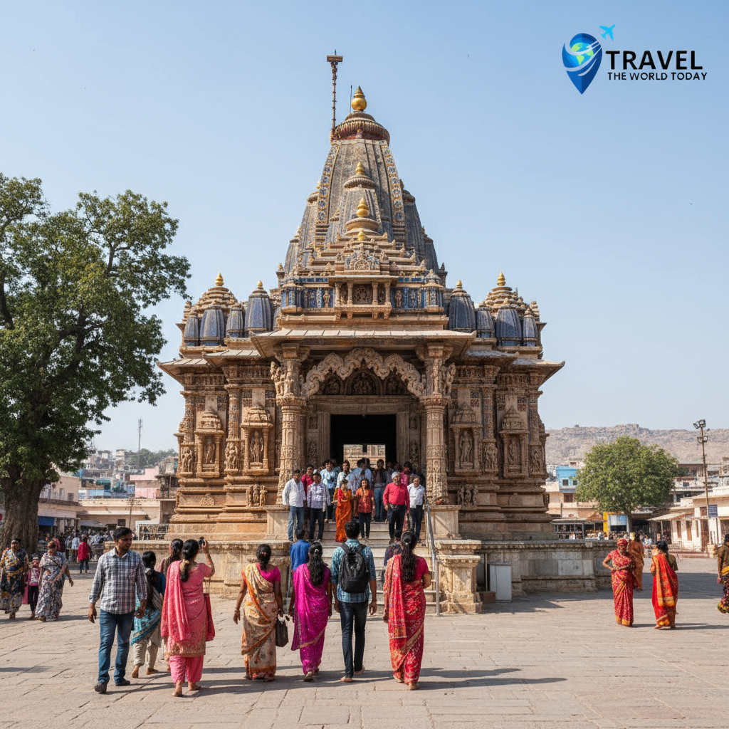 Tourist walking route to Brahma Temple Pushkar