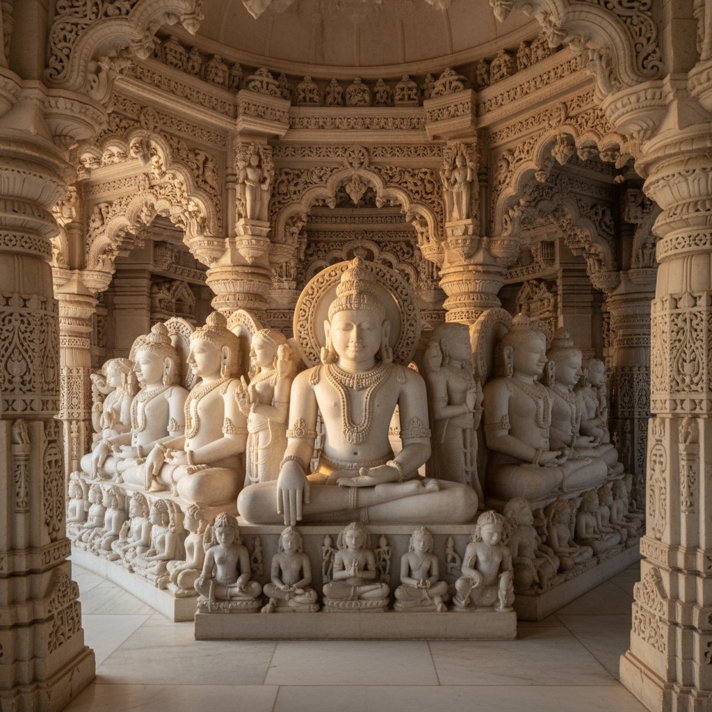 Tourists learning about the history of Dilwara Temples Mount Abu