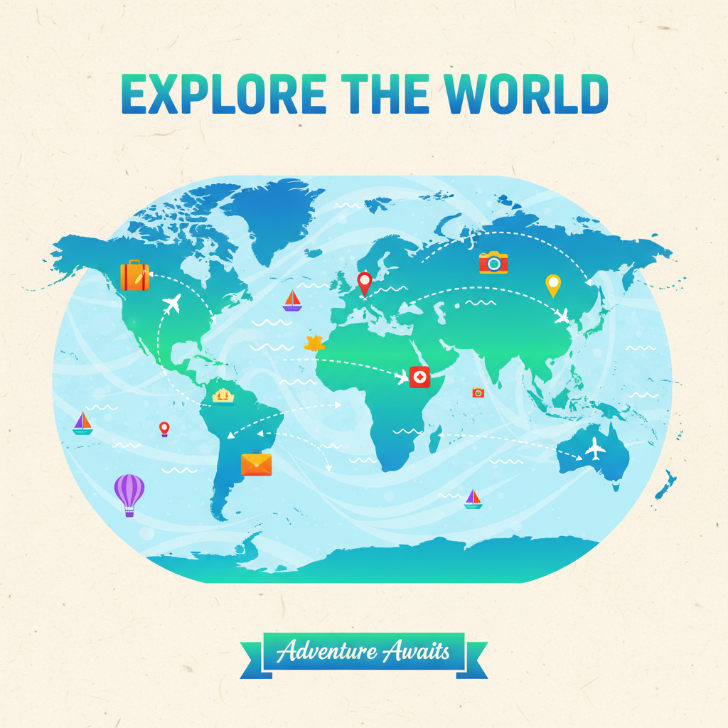 Tourist planning route using travel maps of the world