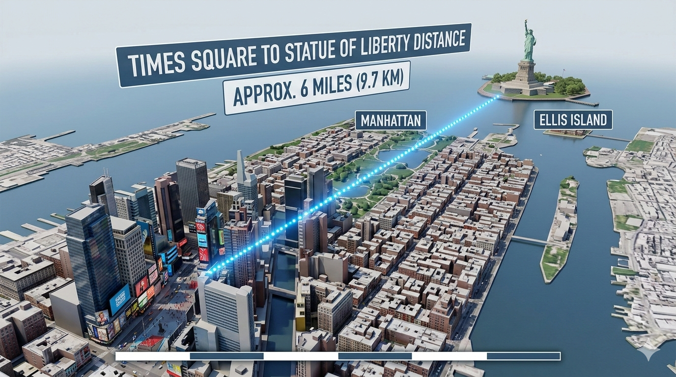 times square to statue of liberty distance