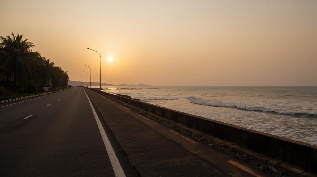 Aerial view of Kovalam Beach coastline